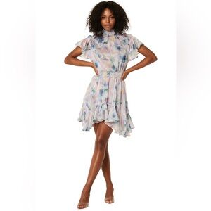 MISA LOS ANGELES Ella Mini Dress Chiffon Watercolor Print Pockets Size Small NWT